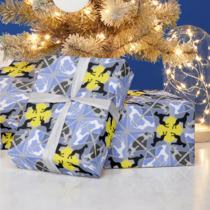 Blauwe gele Doggen Cadeaupapier