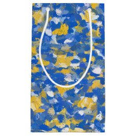 Blauwe, gele en witte verfvlekken klein cadeauzakje