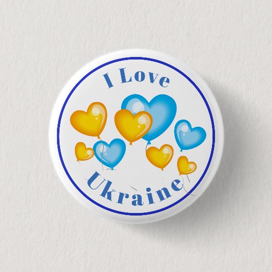 Blauwe Gele Harten Ik hou van Oekraïense Button (Voorkant)