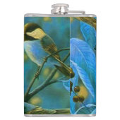 Blauwe gele kleine vogels heupfles (Achterkant)