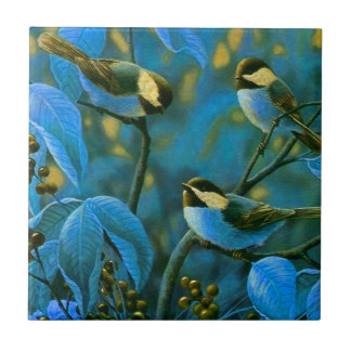 Blauwe gele kleine vogels tegeltje