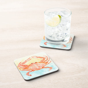 Blauwe Gele Krab Aquarel Bier Onderzetter