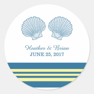 Blauwe Gele Nautical Seashells Weddenschappen Ronde Sticker
