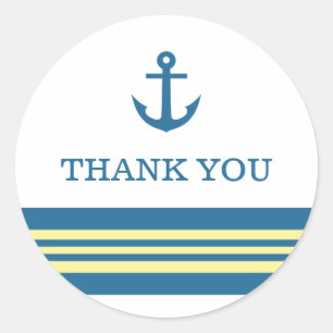 Blauwe Gele Nautische Anker Dank je wel Ronde Sticker