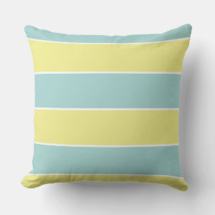Blauwe & gele pastel grote strepen buitenkussen