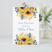 Blauwe Gele Pioen Boeket Bruiloft Save The Date (Staand voorkant)