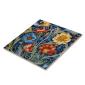  Blauwe Gele Rode Bloemen William Morris Stijl  Tegeltje (Zijkant)