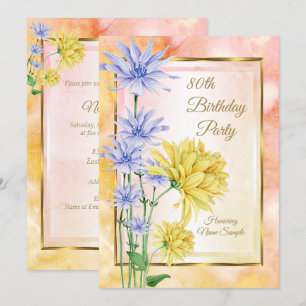Blauwe gele roze bloemen Birthday Party nodigt uit Kaart