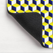 Blauwe, gele, witte 3D-tekenkubussen Muismat (Hoek)