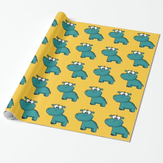 Blauwe Gelukkige Hippo Cadeaupapier (Uitgerold)