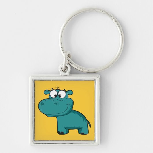 Blauwe Gelukkige Hippo Sleutelhanger (Voorkant)