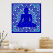 Blauwe Genezende Boeddha met Kleurrijke Mandala Poster (Keuken)