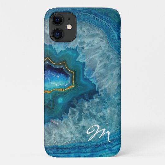 Blauwe Geode Agaat Monogram Case-Mate iPhone Case (Achterkant)
