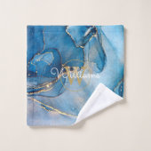 Blauwe Geode Agate Gouden Monogram Bad Handdoek (Wasdoekje)