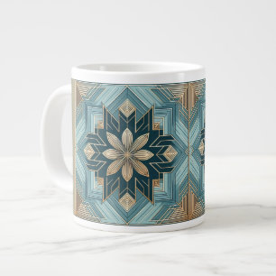 Blauwe Geometrische Bloemen Mandala Mok – Turquois