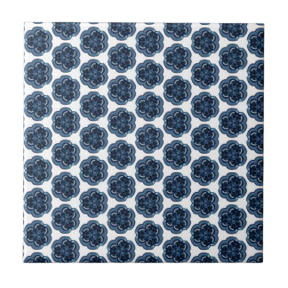 Blauwe geometrische bloemen tegeltje
