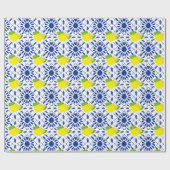Blauwe geometrische citroentegel cadeaupapier (Vlak)