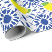 Blauwe geometrische citroentegel cadeaupapier (Rol Hoek)