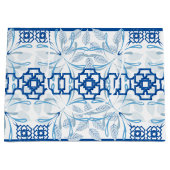 Blauwe Geometrische Floral Chinoiserie | Bruiloft Groot Cadeauzakje (Voorkant)