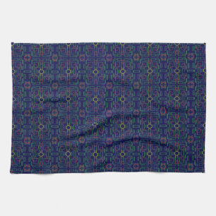 Blauwe geometrische gele ovalen keukenhanddoek