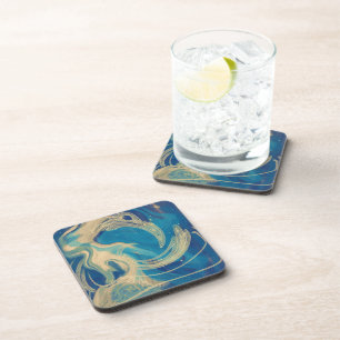 Blauwe Geometrische Kleurrijke Abstracte Golven Bier Onderzetter