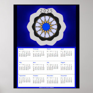 Blauwe geometrische kunst 2025 kalenderposter poster