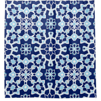 Blauwe geometrische mozaïek douchegordijn