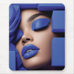 Blauwe Geometrische Portret van een Zwarte Meisje Muismat