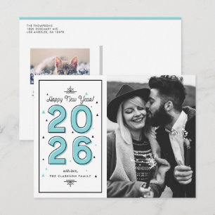 Blauwe geometrische typografie 2025 Nieuwjaar Feestdagenkaart