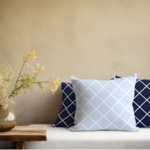 Blauwe geometrische vierkantjes kussen