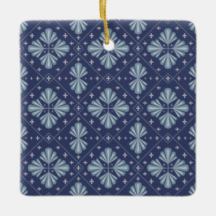 Blauwe geometrische vormen Patroon Keramisch Ornament