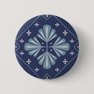 Blauwe geometrische vormen Patroon  Ronde Button 5,7 Cm