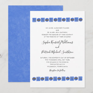 Blauwe geometrische Waterverf   Naam ouders bruilo Kaart