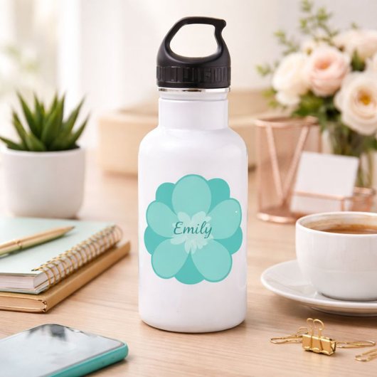 Blauwe gepersonaliseerde bloem waterfles