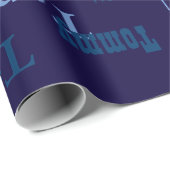 Blauwe gepersonaliseerde naam cadeaupapier (Rol Hoek)