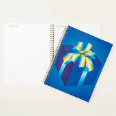 Blauwe geschenkdoos met geel en Aqua-lint Planner