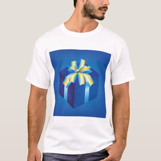Blauwe geschenkdoos met geel en Aqua-lint T-shirt (Voorkant)