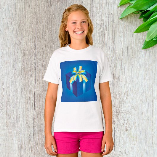 Blauwe geschenkdoos met geel en Aqua-lint T-shirt