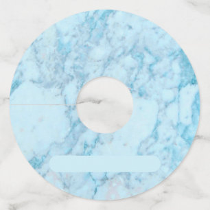 Blauwe Gesimuleerde Marmeren Print Wijn Glas Label