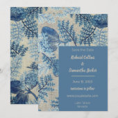 Blauwe gestikte bloemenbruiloft Bewaar de datum Save The Date (Voorkant / Achterkant)