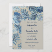 Blauwe gestikte bloemenbruiloft Bewaar de datum Save The Date (Voorkant)