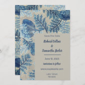 Blauwe gestikte bloemenbruiloft Bewaar de datum Save The Date (Voorkant / Achterkant)