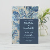 Blauwe gestikte bloemenbruiloft Bewaar de datum Save The Date (Staand voorkant)