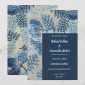 Blauwe gestikte bloemenbruiloft Bewaar de datum Save The Date (Voorkant / Achterkant)