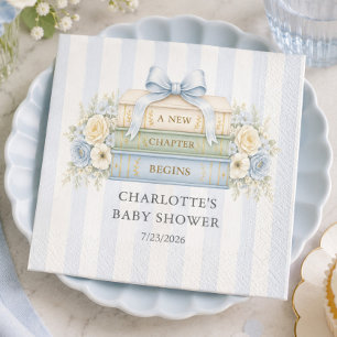 Blauwe gestreepte babyshower papieren servet