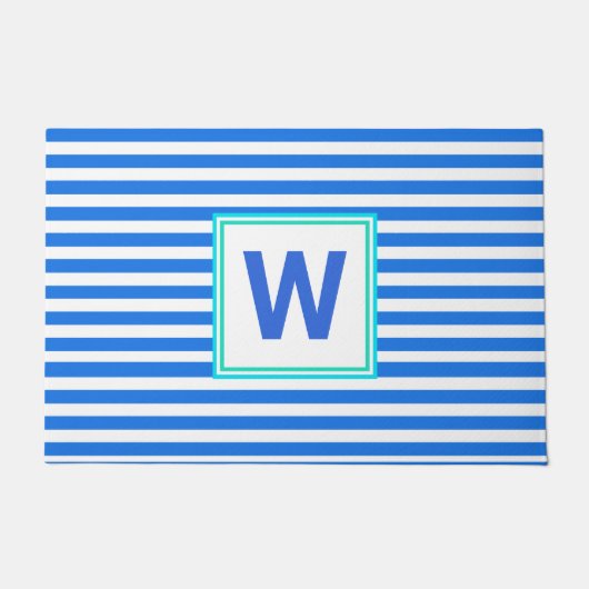 Blauwe gestreepte monogrammen deurmat (Voorkant)