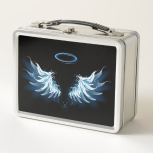 Blauwe Ggloed Angel Wings op zwarte achtergrond