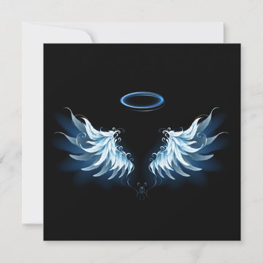 Blauwe Ggloed Angel Wings op zwarte achtergrond Aankondiging (Voorkant)