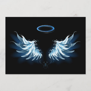 Blauwe Ggloed Angel Wings op zwarte achtergrond Advieskaart