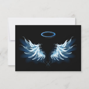 Blauwe Ggloed Angel Wings op zwarte achtergrond Advieskaart